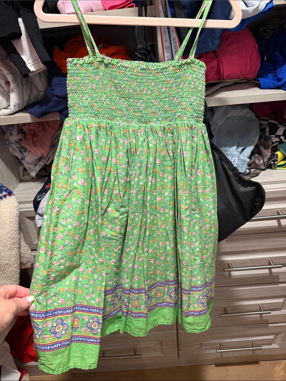 Girls' Green Floral Smocked Sundress